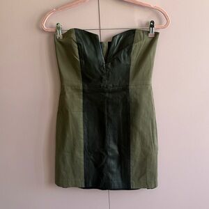 Mason Strapless Olive Dress with Black Center Panels